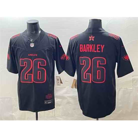Men Philadelphia Eagles 26 Saquon Barkley Black 2025 F U S E   Stranger Things Edition Vapor Limited Stitched Football Jersey