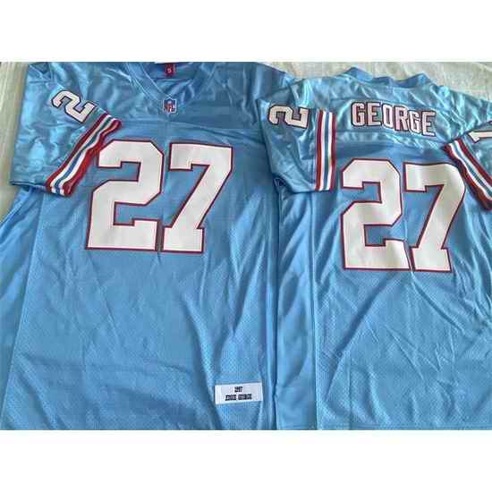 Men Tennessee Oilers 27 Eddie George Light Blue Throwback Stitched Jersey