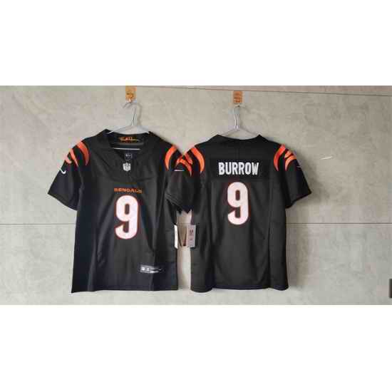 Women Cincinnati Bengals 9 Joe Burrow Black F U S E  Stitched Vapor Football Jersey