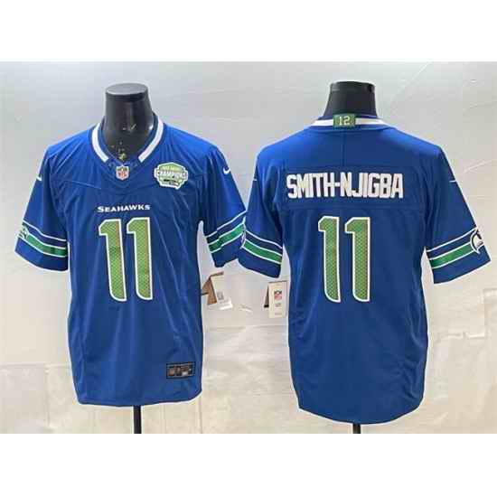Men Seattle Seahawks 11 Jaxon Smith Njigba Royal F U S E  2025 NFC West Champions Patch Limited Stitched Football Jersey