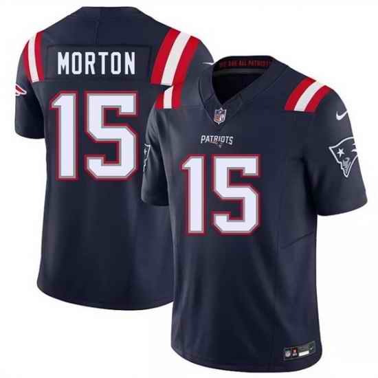 Men New England Patriots  15 Behren Morton Navy 2026 Draft F U S E  Vapor Limited Stitched Football Jersey