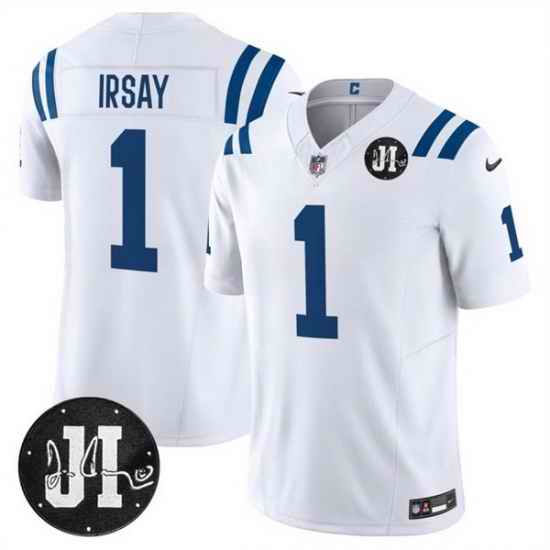 Men Indianapolis Colts 1 Jim Irsay White 2025 F U S E  Jim Irsay Patch Vapor Limited Stitched Football Jersey