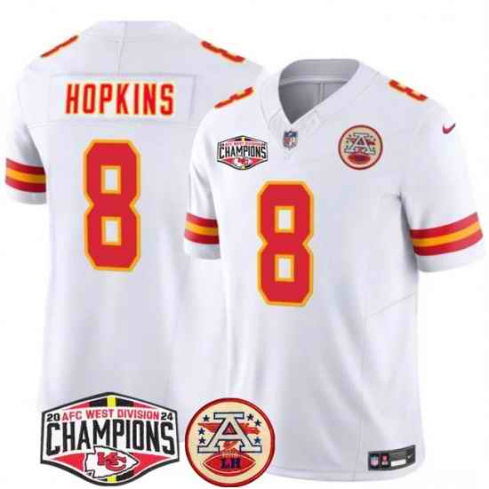 Men Kansas City Chiefs 8 DeAndre Hopkins White F U S E  2024 AFC West Division Champions Vapor Limited Stitched Football Jersey