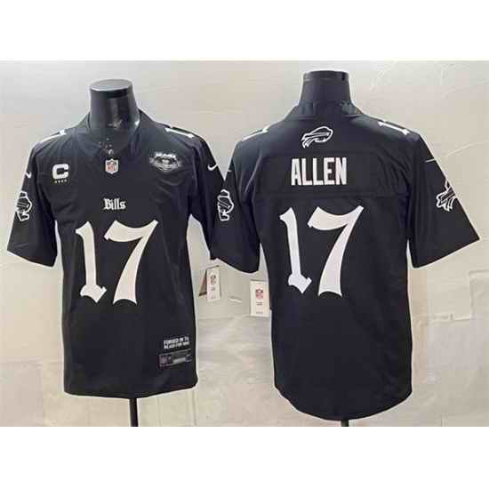 Men Buffalo Bills 17 Josh Allen Black 2025 F U S E   27Gothic Cold Front Edition 27 With Farewell Patch  26 4 Star C Patch Vapor Limited Stitched Football