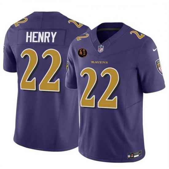 Men Baltimore Ravens 22 Derrick Henry Purple 2025 F U S E  With John Madden Patch Limited Football Jersey