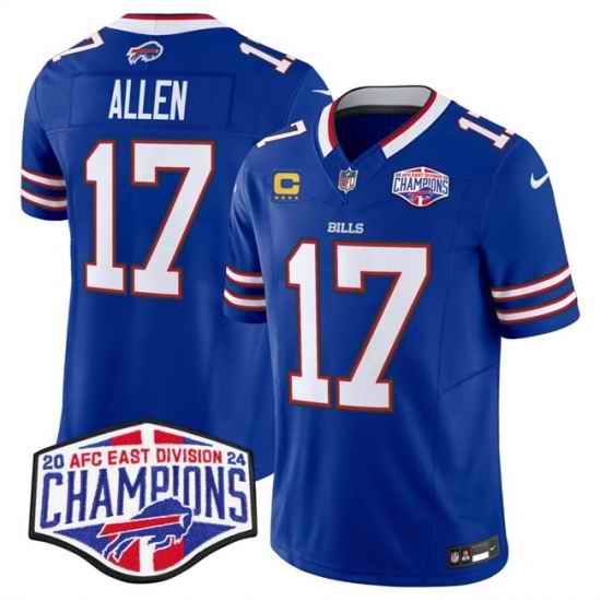 Men Buffalo Bills 17 Josh Allen Royal F U S E  2024 AFC East Division Champions With 4 Star C Ptach Vapor Limited Stitched Football Jersey