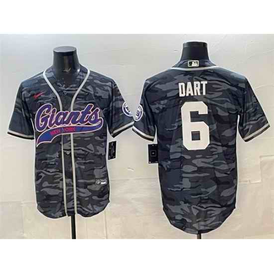 Men New York Giants 6 Jaxson Dart Gray Camo With Patch Cool Base Stitched Baseball Jersey