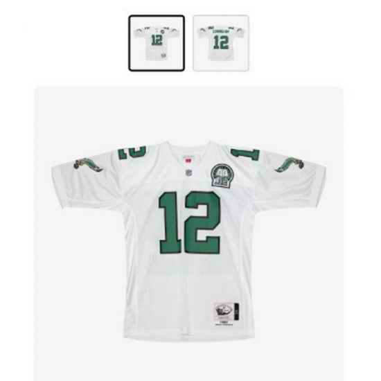 Men Philadelphia Eagles 12 Randall Cunningham White throwback Jersey
