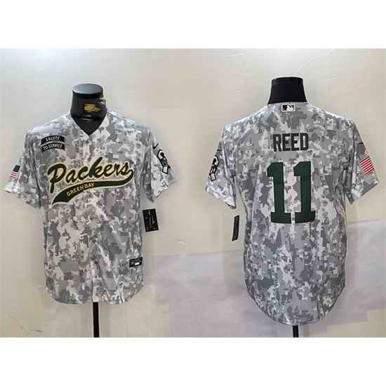 Men Green Bay Packers 11 Jayden Reed 2024 Arctic Camo Salute To Service Stitched Baseball Jersey
