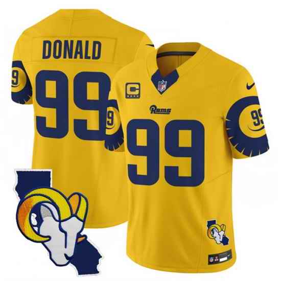 Men Los Angeles Rams 99 Aaron Donald Gold 2025 4 Star C Patch F U S E  V2 Limited Stitched Football Jersey