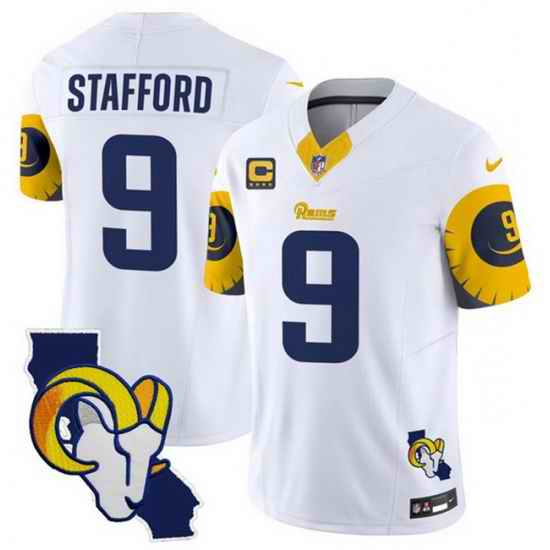 Men Los Angeles Rams 9 Matthew Stafford White 2025 4 Star C Patch F U S E  V2 Limited Stitched Football Jersey