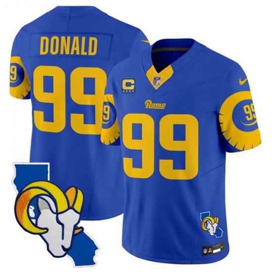 Men Los Angeles Rams 99 Aaron Donald Royal 2025 4 Star C Patch F U S E  V2 Limited Stitched Football Jersey