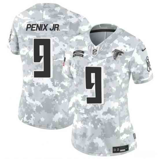 Women Atlanta Falcons 9 Michael Penix Jr  2024 F U S E Arctic Camo Salute To Service Limited Stitched Football Jersey