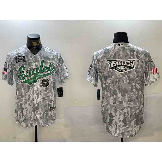 Men Philadelphia Eagles big logo 2024 F U S E Arctic Camo Salute To Service Limited Stitched Jersey 2