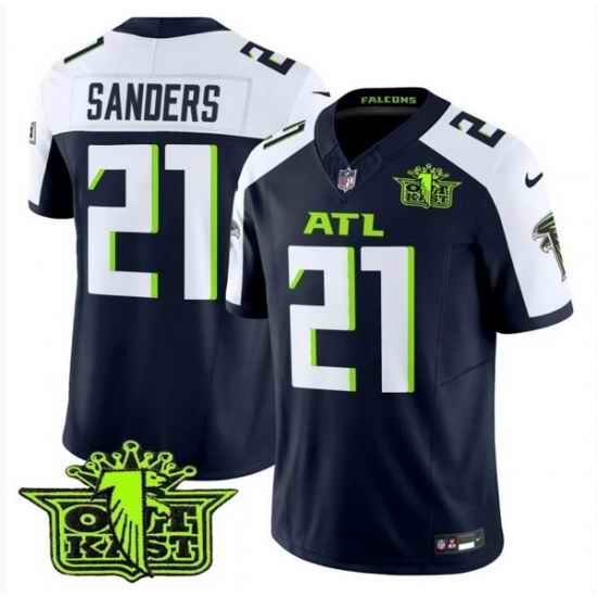 Atlanta Falcons 21 Sanders Fashion Navy Blue Green Stitched Jersey