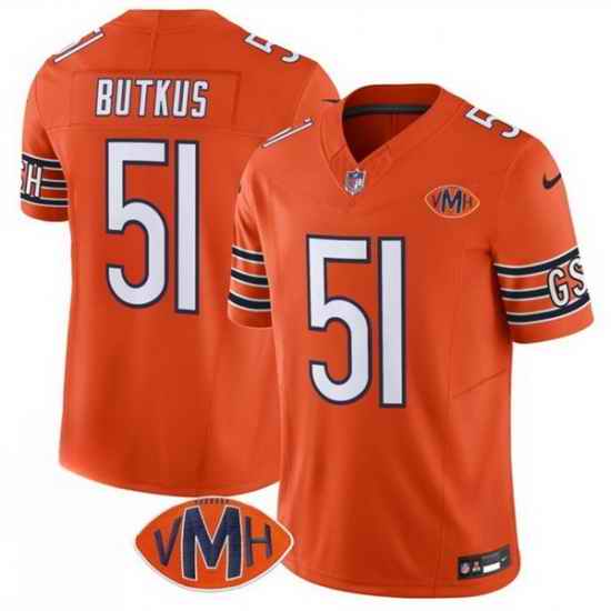 Men Chicago Bears 51 Dick Butkus Orange 2025 F U S E  With VMH Patch Vapor Untouchable Limited Stitched Football Jersey