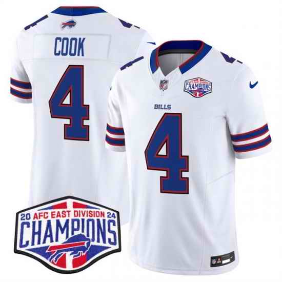 Men Buffalo Bills 4 James Cook White F U S E  2024 AFC East Division Champions Vapor Limited Stitched Football Jersey
