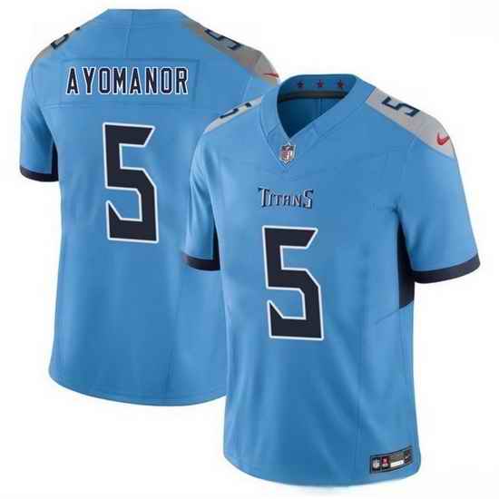 Men Tennessee Titans 5 Elic Ayomanor Blue 2025 Draft F U S E  Vapor Limited Stitched Football Jersey
