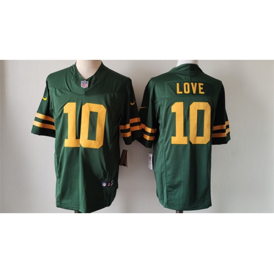 Men Green Bay Packers 10 Jordan Love Green Color Rush 2023 F U S E  Limited Stitched Football Jersey