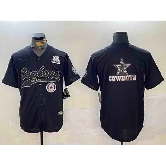 Men Dallas Cowboys Team Big Logo Black With Patch Cool Base Stitched Baseball Jersey 17