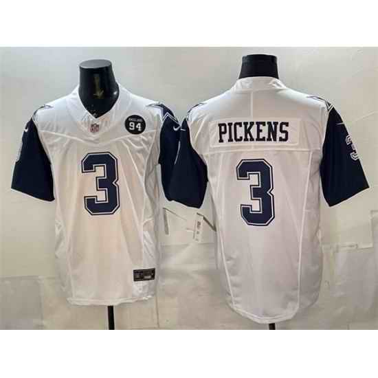 Men Dallas Cowboys 3 George pickens White F U S E  94 Marshawn Kneeland Memorial Patch Thanksgiving Vapor Limited Stitched Football Jersey