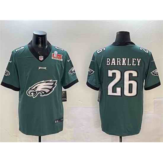 Men Philadelphia Eagles 26 Saquon Barkley Green 2025 Super Bowl LIX Patch Team Big Logo Vapor Untouchable Limited Stitched Football Jersey