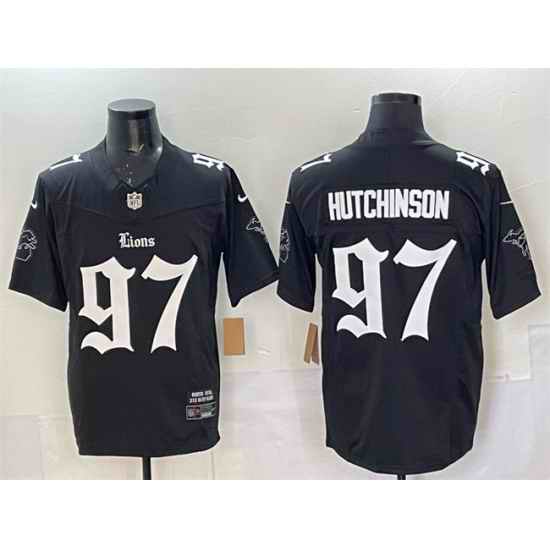 Men Detroit Lions 97 Aidan Hutchinson Black 2025 F U S E Gothic Motor Grit Edition Vapor Limited Stitched Football Jersey
