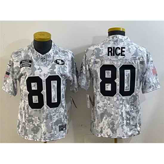 Women San Francisco 49ers 80 Jerry Rice 2024 F U S E Arctic Camo Salute To Service Limited Stitched Jersey