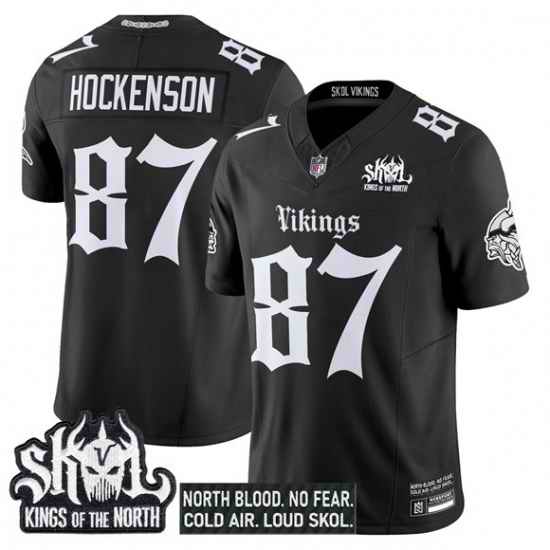 Men Minnesota Vikings 87 T J  Hockenson Black 2025 F U S E  Kings of the North Patch Gothic Norseblood Edition Vapor Untouchable Limited Stitched Football