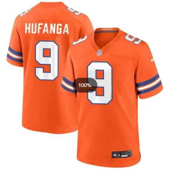 Men Denver Broncos 9 Talanoa Hufanga Orange 2024 F U S E Rush Stitched Football Jersey
