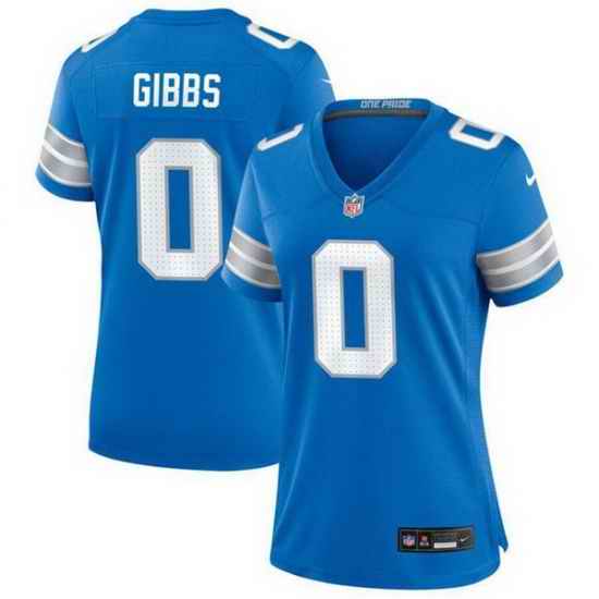 Women Detroit Lions 0 Jahymr Gibbs Blue Stitched Game Jersey