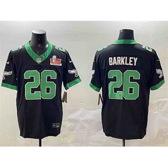 Men Philadelphia Eagles 26 Saquon Barkley Black 2025 Super Bowl LIX Patch F U S E  Vapor Untouchable Limited Stitched Football Jersey