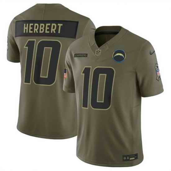Men Los Angeles Chargers 10 Justin Herbert Olive 2025 Salute to Service Limited Stitched Football Jersey