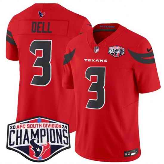 Men Houston Texans 3 Tank Dell Red F U S E  2024 AFC South Division Champions Vapor Limited Stitched Football Jersey