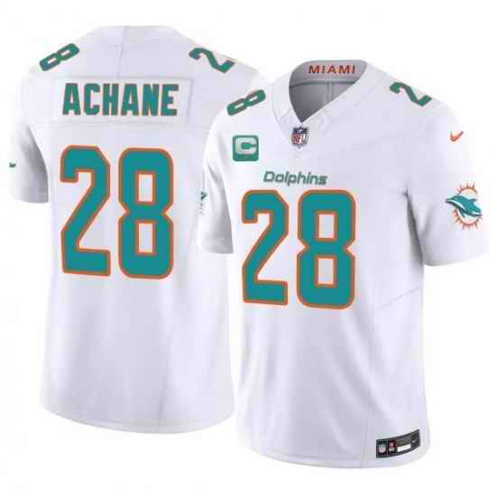 Men Miami Dolphins 28 De Von Achane White 2026 F U S E 1 Star C Patch Vapor Limited Stitched Football Jersey