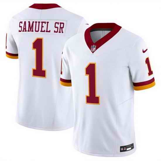 Men Washington Commanders 1 Deebo Samuel Sr  White 2025 F U S E  Throwback Vapor Limited Stitched Football Jersey