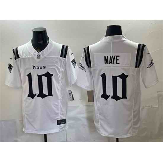 Men New England Patriots  10 Drake Maye White F U S E  Gothic Revolution Edition Stitched Football Jersey