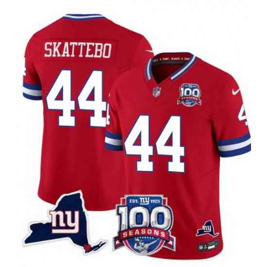 Men New York Giants 44 Cam Skattebo Red 2025 Draft F U S E  100th Season  26 State Patch Vapor Limited Stitched Football Jersey