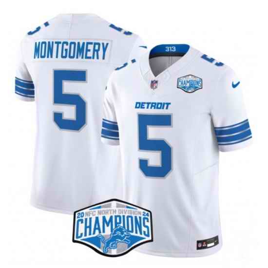 Men Detroit Lions 5 David Montgomery White 2024 NFC North Champions F U S E  Vapor Limited Stitched Jersey