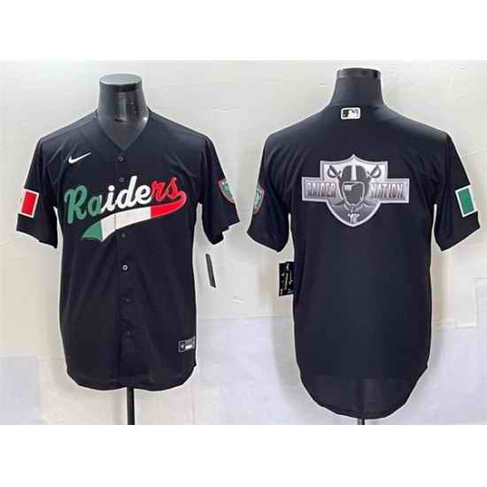 Men Las Vegas Raiders Team Big Logo Black Mexico Cool Base Stitched Baseball Jersey