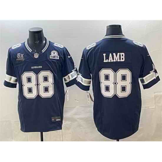 Men Dallas Cowboys 88 CeeDee Lamb Navy F U S E  With 5x Super Bowl Champions  26 Established In 1960 Patch Vapor Limited Stitched Football Jersey