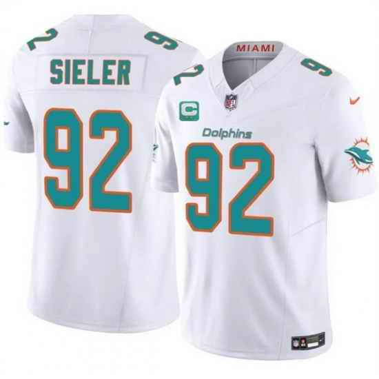 Men Miami Dolphins 92 Zach Sieler White 2025 F U S E  With 2 Star C Patch Vapor Limited Stitched Football Jersey