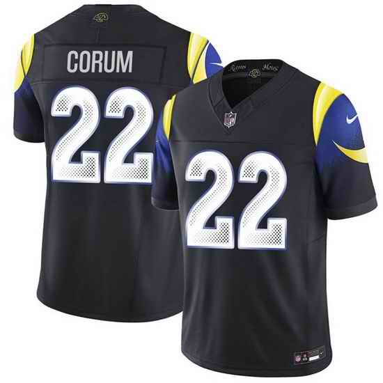 Men Los Angeles Rams 22 Blake Corum Black 2025 F U S E Rivalries Vapor Limited Stitched Football Jersey