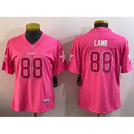 Women Dallas Cowboys 88 CeeDee Lamb Pink Vapor Untouchable Limited Stitched Football Jersey