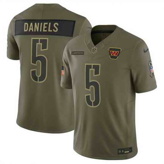 Men Washington Commanders 5 Jayden Daniels Olive 2025 Salute to Service Limited Stitched Football Jersey