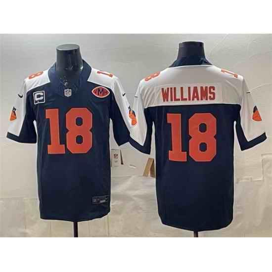 Men Chicago Bears 18 Caleb Williams Navy White F U S E  With 1 star C Patch And VMH Patch Throwback Stitched Football Jersey