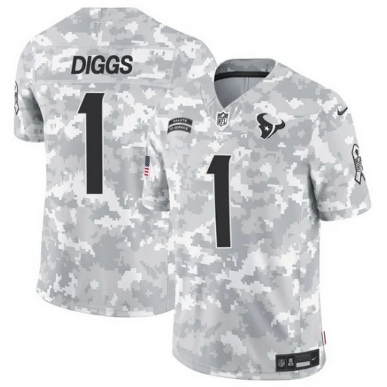 Men Houston Texans 1 Stefon Diggs 2024 F U S E Arctic Camo Salute To Service Limited Stitched Football Jersey