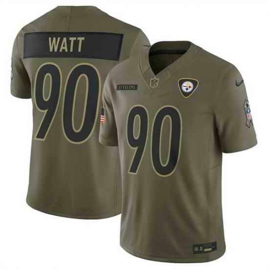 Men Pittsburgh Steelers 90 T J  Watt Olive 2025 Salute to Service Limited Stitched Football Jersey