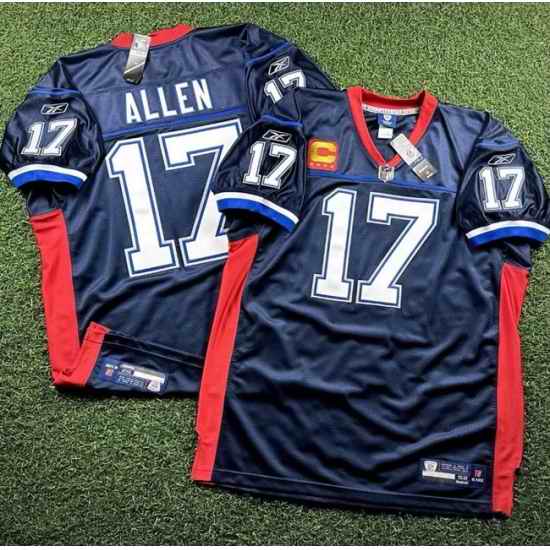 Men Buffalo Bills 17 Josh Allen Navy 4 Star C Patch Stitched Football Jersey