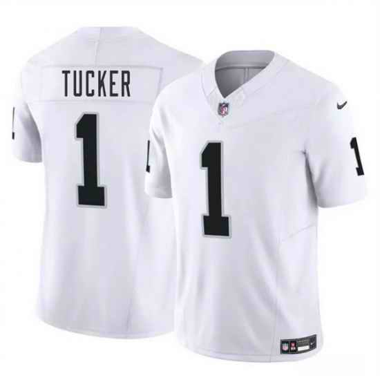 Men Las Vegas Raiders 1 Tre Tucker White 2025 F U S E  Vapor Stitched Football Jersey